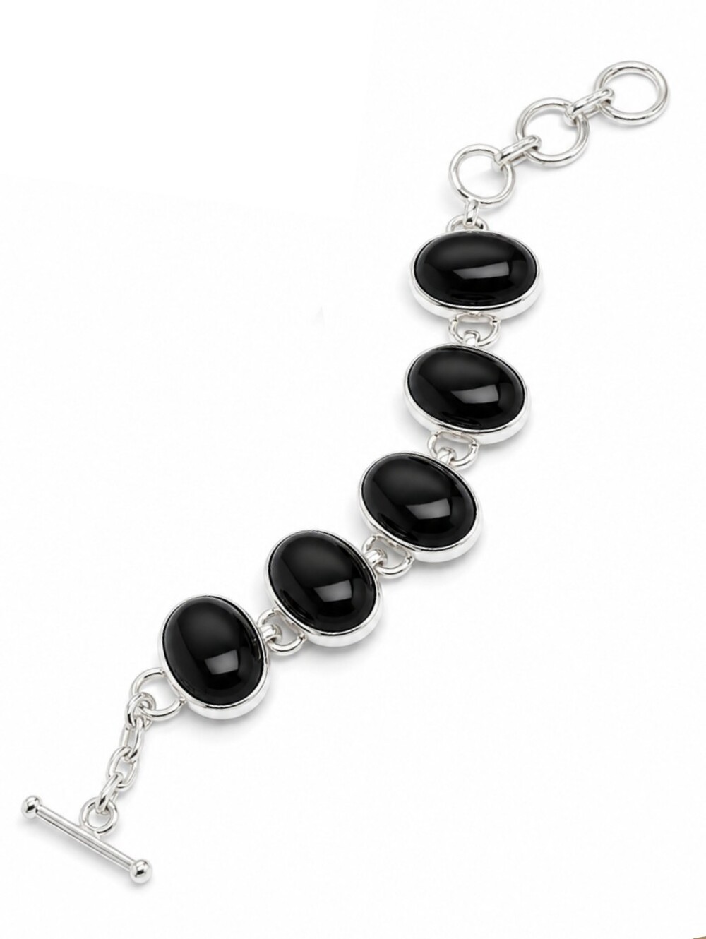 Vintage Sterling Silver & Onyx Statement Bracelet • Chunky Chain Link • 54g